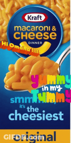A Box Of Kraft Macaroni And Cheese With A Spoonful Of Macaroni And Cheese GIF