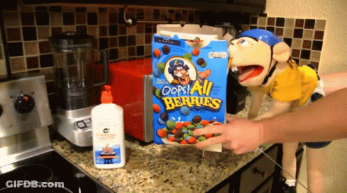 A Box Of Oops All Berries Cereal Is On A Counter GIF