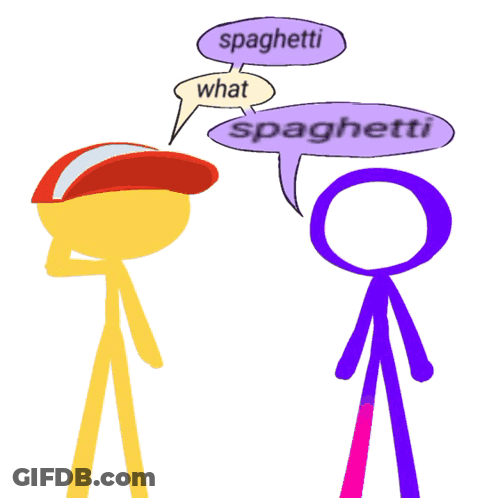 A Box Of Spaghetti With A Stick Figure On The Side GIF