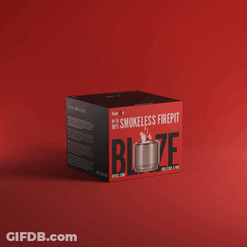 A Box That Says Up To 100 % Smokeless Firepit Blaze On It GIF
