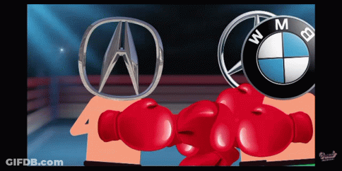 A Boxing Match Between Acura And Bmw With Boxing Gloves GIF