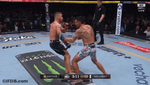A Boxing Match Between Gaethje And Holloway Is Being Broadcast On Espn GIF
