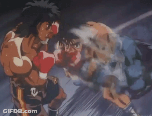 A Boxing Match Between Two Men With One Wearing A Shirt That Says R.k. GIF