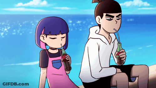 A Boy And A Girl Are Drinking Soda From Bottles With Straws GIF
