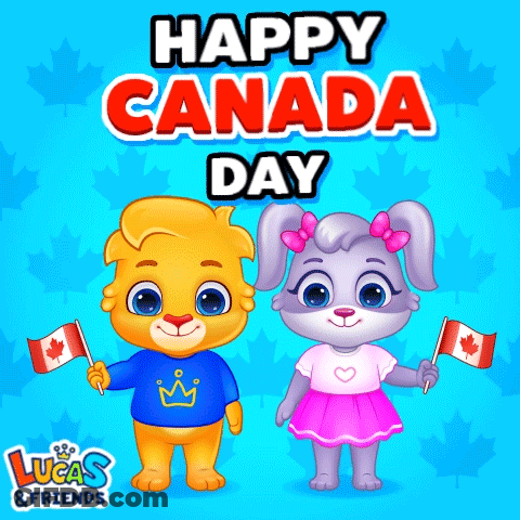 A Boy And A Girl Are Holding Canadian Flags In A Lucas And Friends Advertisement GIF