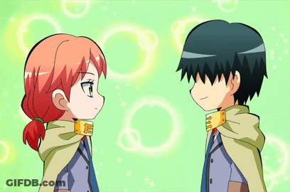 A Boy And A Girl Are Holding Hands And The Girl Has Red Hair GIF
