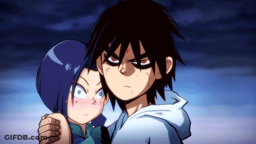 A Boy And A Girl Are Hugging Each Other In A Cartoon Scene GIF