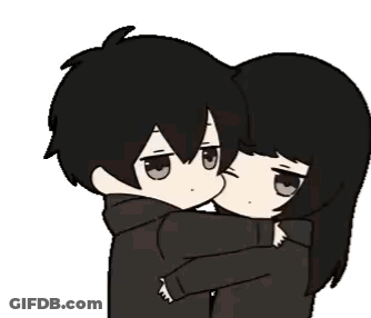 A Boy And A Girl Are Hugging Each Other With Their Arms Around Each Other . GIF