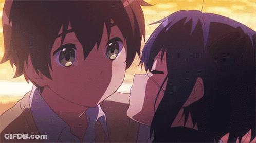 A Boy And A Girl Are Kissing In A Cartoon Scene GIF