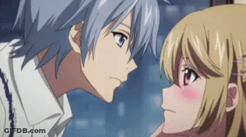 A Boy And A Girl Are Looking At Each Other And Kissing GIF