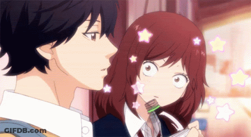 A Boy And A Girl Are Looking At Each Other And The Girl Has Stars On Her Hair GIF
