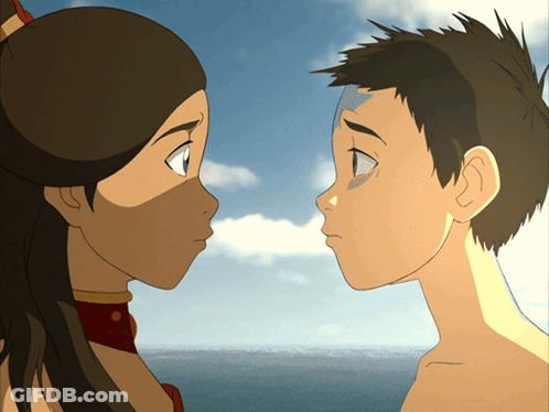 A Boy And A Girl Are Looking At Each Other In A Cartoon GIF
