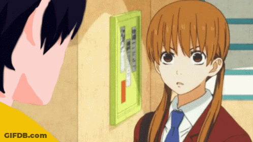 A Boy And A Girl Are Looking At Each Other In A Cartoon GIF