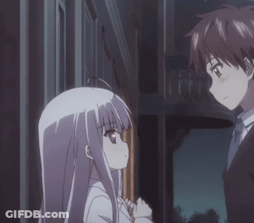 A Boy And A Girl Are Looking At Each Other In An Anime Scene GIF