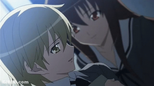 A Boy And A Girl Are Looking At Each Other In An Anime Scene GIF