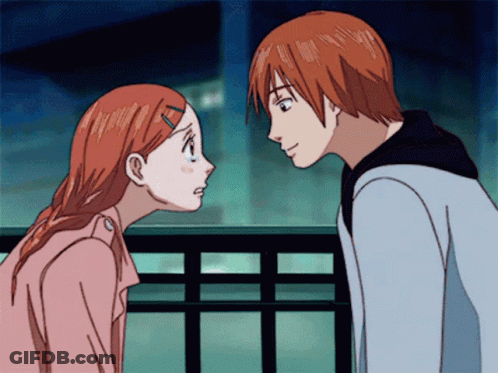 Boy And Girl Looking At Each Other With Eyes Closed GIF
