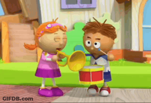 A Boy And A Girl Are Playing A Trumpet And A Drum GIF