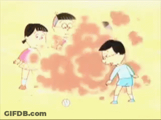 A Boy And A Girl Are Playing With A Ball In A Cartoon Scene GIF