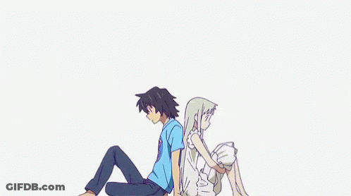 A Boy And A Girl Are Sitting Next To Each Other On The Ground . GIF