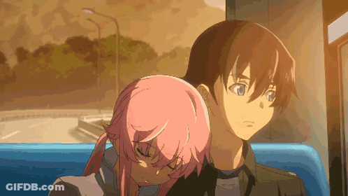 A Boy And A Girl Are Sitting On A Bus GIF