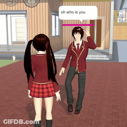 A Boy And A Girl Are Standing In Front Of A Building With A Speech Bubble Saying Oh Who Is You GIF