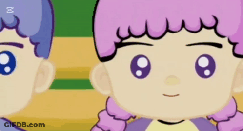 A Boy And A Girl Are Standing Next To Each Other And The Girl Has Pink Hair GIF