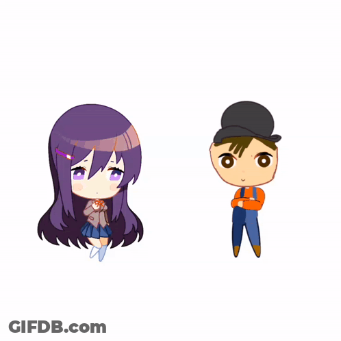 A Boy And A Girl Are Standing Next To Each Other And The Girl Has Purple Hair GIF