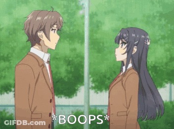 A Boy And A Girl Are Standing Next To Each Other And The Girl Is Saying " Boops " GIF