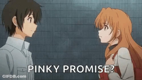 A Boy And A Girl Are Standing Next To Each Other And The Girl Is Saying `` Pinky Promise ? '' GIF