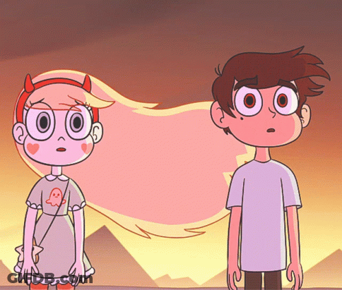 A Boy And A Girl Are Standing Next To Each Other In A Cartoon GIF