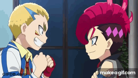 A Boy And A Girl Are Standing Next To Each Other In A Cartoon . GIF
