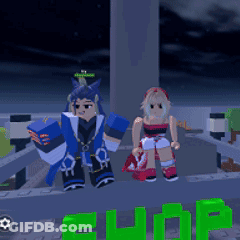 Boy And Girl Standing In Front Of Shop GIF