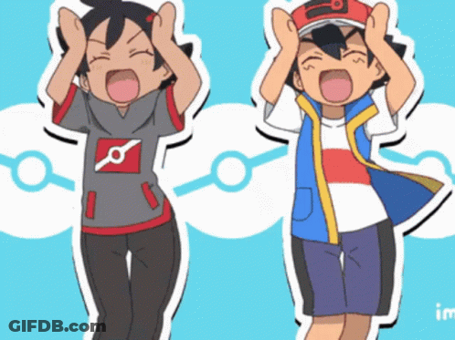 Boy And Girl Standing With Hands On Heads GIF