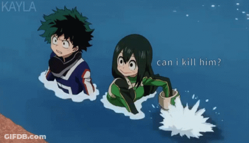 A Boy And A Girl Are Swimming In The Water And The Girl Is Asking If She Can Kill Him GIF