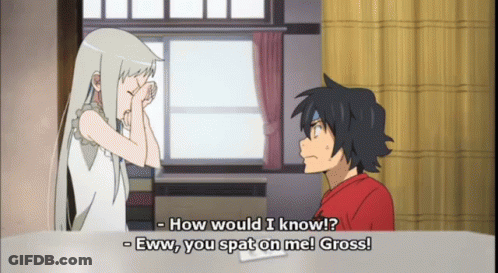 A Boy And A Girl Are Talking And The Girl Is Saying How Would I Know Eww You Spat On Me Gross GIF