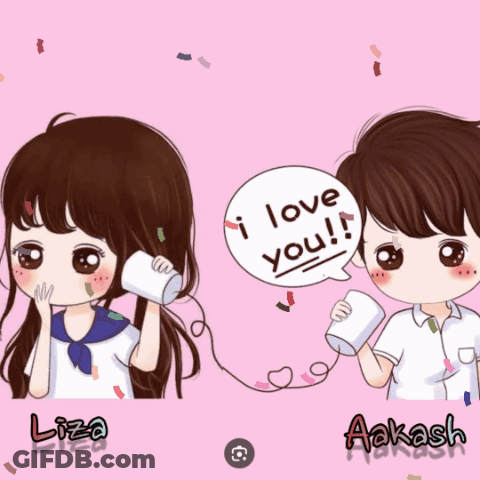 A Boy And A Girl Are Talking To Each Other With A Speech Bubble Saying I Love You GIF