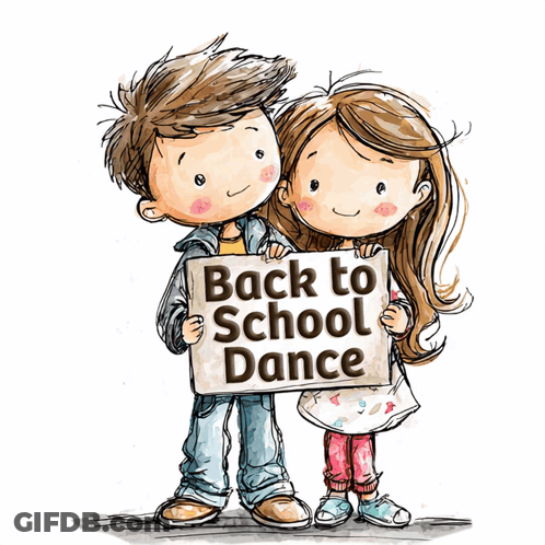A Boy And A Girl Hold A Sign That Says Back To School Junce GIF