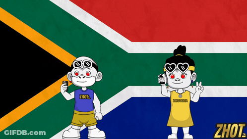 A Boy And A Girl In Front Of A South African Flag GIF