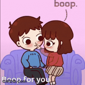A Boy And A Girl Sitting On A Couch With The Words Boop For You Below Them GIF