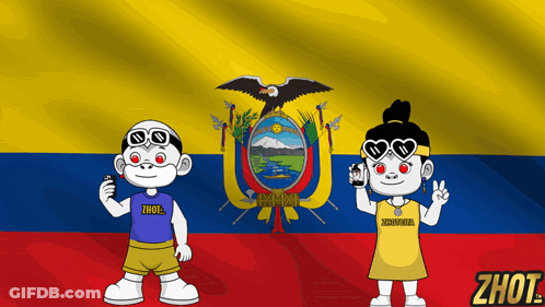 A Boy And A Girl Standing In Front Of A Ecuador Flag GIF
