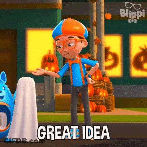 A Boy From Blippi Is Standing Next To A Ghost And Says Great Idea GIF