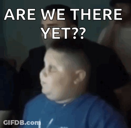 A Boy In A Blue Shirt Says " Are We There Yet ? " GIF