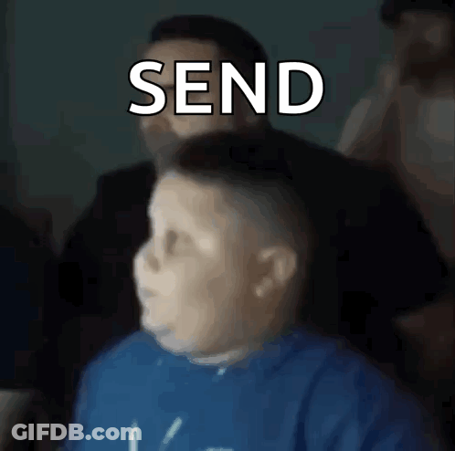 A Boy In A Blue Shirt Says Send In Front Of A Group Of People GIF