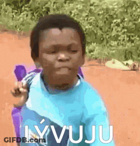 A Boy In A Blue Shirt With The Word Lyvuju Written On It GIF
