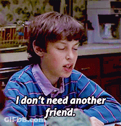A Boy In A Blue Striped Shirt Says I Don T Need Another Friend GIF