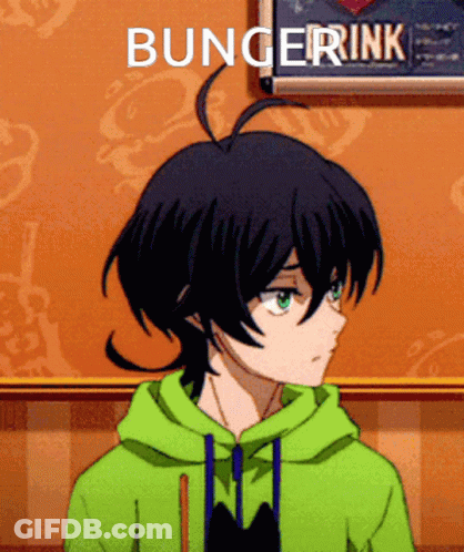 A Boy In A Green Hoodie Has The Word Bungerink On The Bottom Right GIF