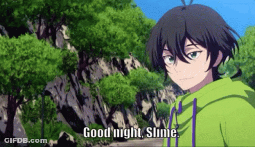 A Boy In A Green Hoodie Is Saying Good Night Slime GIF