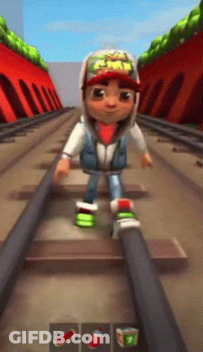 A Boy In A Hoodie Is Playing A Video Game Called Subway Surfers GIF