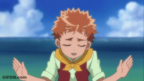A Boy In A Red Vest With A Yellow Tie Is Praying With His Eyes Closed GIF
