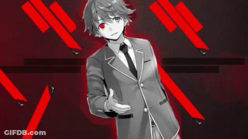 A Boy In A Suit And Tie With Red Eyes GIF